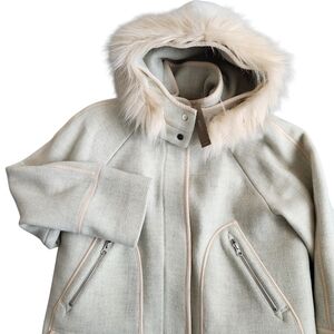 NWT J Crew Summit Parka Italian Stadium Cloth Wool Coat Women's 4 Beige Faux Fur